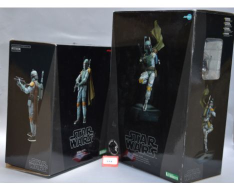 Two Kotobukiya ArtFX Star Wars Boba Fett pre-painted model kits: Cloud City Ver., 1:10 scale; Bounty Hunter Series Ver.2, 1:7