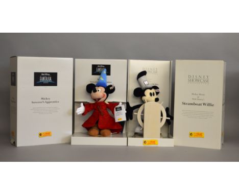 Two Steiff Walt Disney Mickey Mouse teddy bears: 651519 Fantasia Mickey as Sorcerer's Apprentice (some cardboard stuck to bac