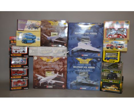 17 x Corgi diecast models, including Fire Heroes, Aviation Archive, James Bond 30th Anniversary of Goldfinger, etc. All boxed