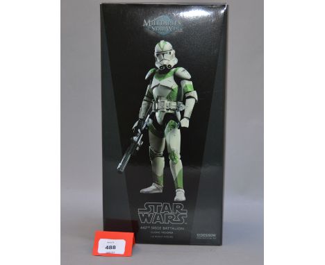 Sideshow/Hot Toys Militaries of Star Wars 442nd Siege Battalion Clone Trooper 1:6 scale figure. Boxed and E.