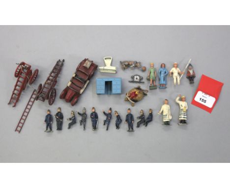 A vintage unboxed Taylor & Barrett Fire Engine with radiator detached together with two Fire Escape ladders also by T & B and