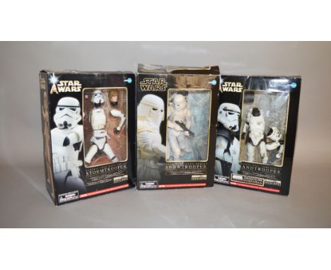 Three Kotobukiya ArtFX 1:7 scale pre-painted vinyl model kits: Sandtrooper; Snowtrooper; Stormtrooper. Appear complete and VG