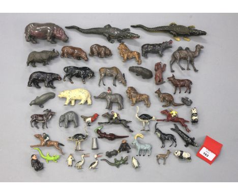 Quantity of hollowcast zoo animals, including: two Britains large Nile crocodile; Johillco hippo; Johillco otter with fish; t