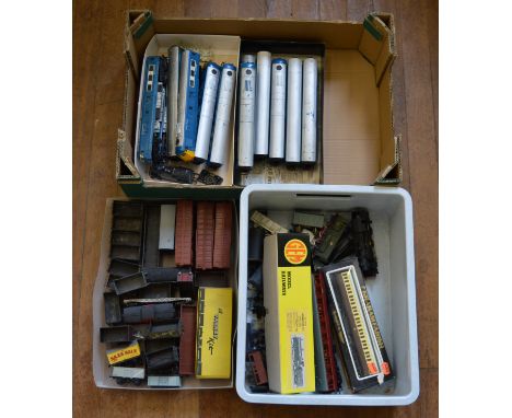 OO gauge. A good mixed lot of kit built and Peco rolling stock and one engine, conditions vary (viewing essential). Together 
