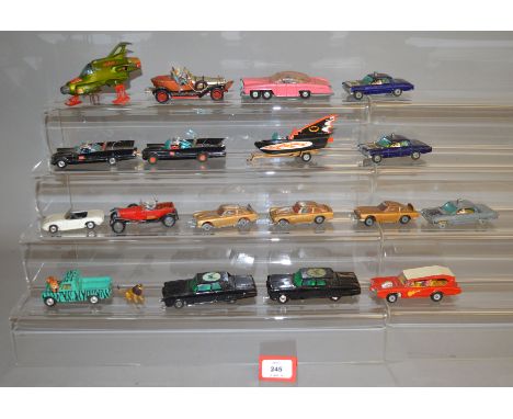 A small quantity of playworn TV related diecast models by Dinky and Corgi, some with damage and or missing  parts and with re