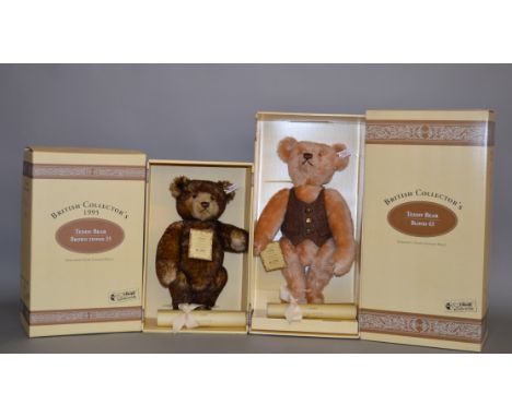 Two Steiff British Collectors teddy bears: 654404 1995 Brown Tipped 35 bear, ltd.ed. 1845/3000; 654411 1996 Blond 43, ltd.ed.