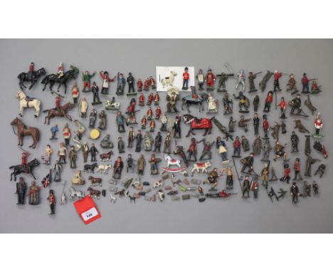 Excellent quantity of hollowcast toy soldiers and civilian figures by Britains and others, including some recasts and very sm