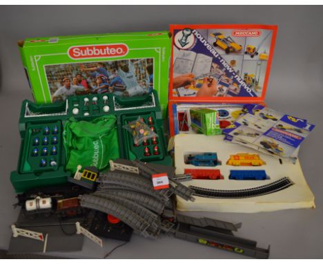 A mixed lot of toys including a boxed Meccano set, a boxed Subbuteo set and a boxed #61214 Figure Set and a Hornby 'Thomas th