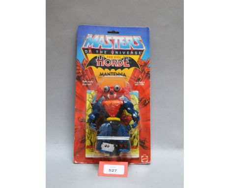 Mattel Masters of the Universe The Evil Horde Mantenna. Figure is E, sealed in VG clear bubble on G+ card, punched, some resi