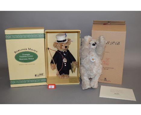 Two Steiff teddy bears: 655241 Iron Gustav, made for Wertheim, Berlin, ltd.ed. of 1500; 420290 Club Edition Bear 28PB 2002. B