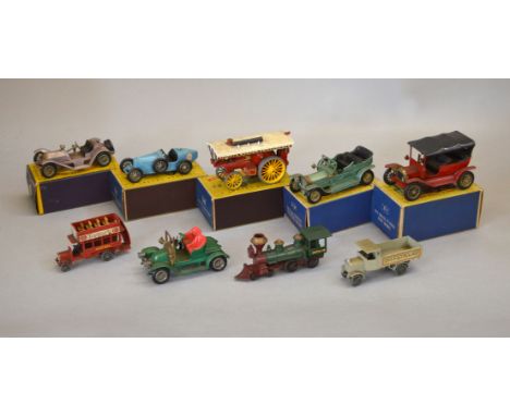 Four boxed Matchbox diecast models from the 'Models of Yesteryear' range, Y-1, Y-6, Y-7 and Y-15 together with five unboxed '