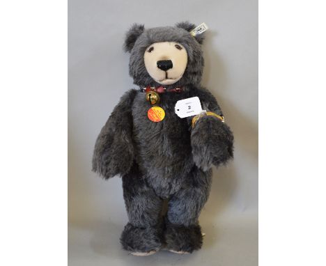 Steiff Watch Teddy, grey mohair bear wears watch and has chest label and tag. VG, unboxed.