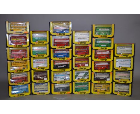 Thirty two boxed Corgi diecast Routemaster model buses in a various different liveries, including 469 'GWR 1835-1985', Southe