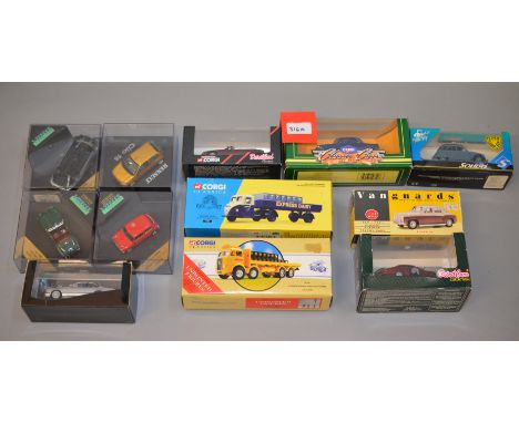 12 x 1:43 scale diecast models, by Corgi, DetailCars, Minichamps, Vitesse and similar. VG, boxed. 