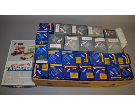 Twenty eight boxed Corgi diecast bus and coach models in a various different liveries, including C675/15 Metrobus 'Inprints S