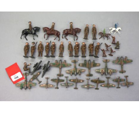 A small quantity of unboxed vintage military related metal models, including sixteen unbranded aircraft models, the wingspan 