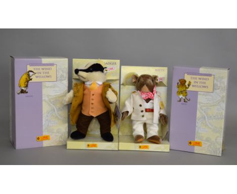 Two Steiff The Wind in the Willows teddy bears: 037047 Classic Ratty; 037030 Classic Badger. Both with labels, boxed with out