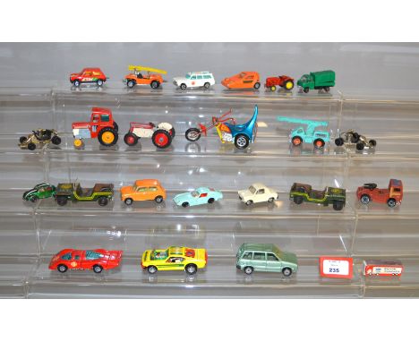 A small quantity of unboxed playworn tinplate, plastic and diecast models by Corgi, Solido, Lone Star and others. Conditions 