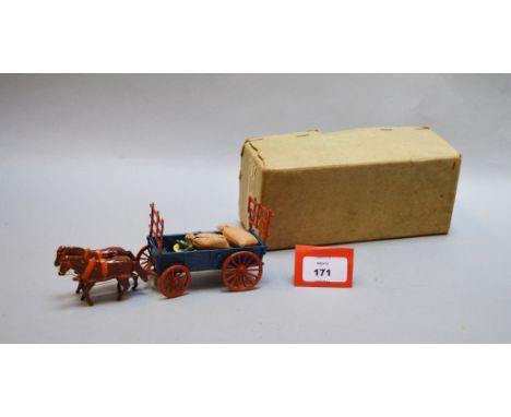 A boxed Taylor and Barrett #196 Wagon with Load. A scarce item from their 'Farm Series' including blue cart with four red whe