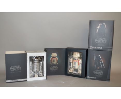 Two Sideshow Star Wars 1:6 scale droid statues: R2-D2 Unpainted Prototype; R5-D4. Both boxed and E with shipping cartons. (2)