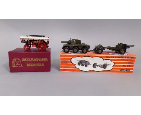 A model showmans engine celebrating the 25th Great Dorset Steam Fair, (boxed), a Crescent toys Saladin, Armoured Patrol towin