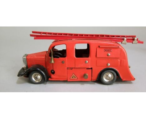 Lines Bros Minic fire engine with clockwork motor with extending ladder and hose housed within the bodywork, some minor parts