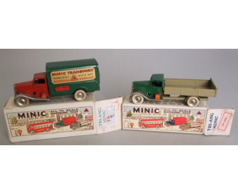 Minic Transport Express Service Transport van, with clockwork motor and original box, together with a tipper lorry, with cloc