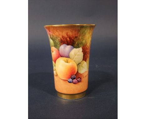 A Sutherland China vase, with painted decoration in the Royal Worcester manner of fruit, signed K Hancock, printed mark to ba