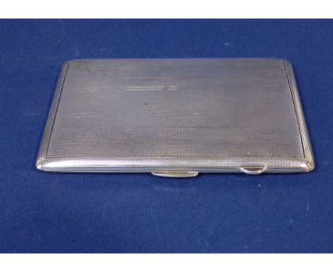 Mid 20th century engine turned silver cigarette case with gilt interior, 6.5  oz approx