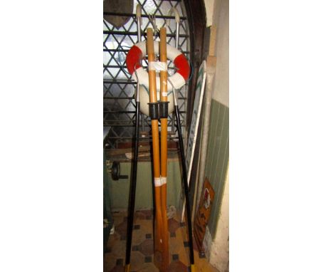 Nautical lot - an anchor moulded buoy, small life ring, boat ladder and a pair of rowing oars