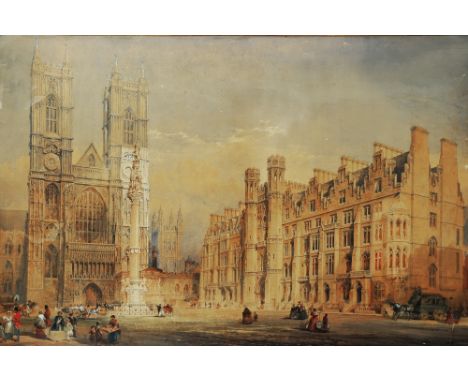 Sir George Gilbert Scott (1811-1878) - Study of residences in Broad Sanctuary, Westminster, including numerous figures, stree