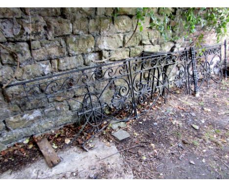 A run/section of Regency iron work railing with decorative anthemion, scrolling wave pattern and further decorative detailing