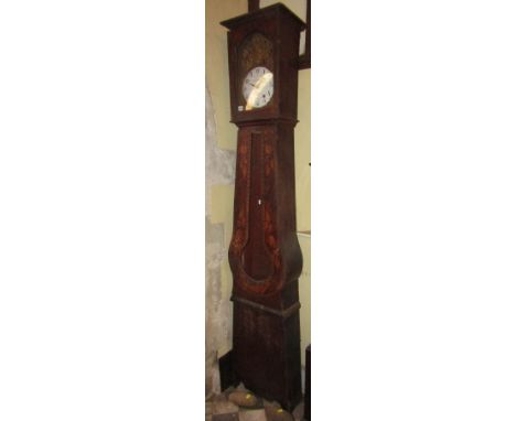 A 19th century long case clock, the pine case of tapering form with original stencilled simulated mahogany and leaf decoratio