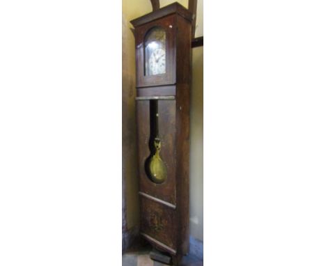 A 19th century French longcase clock, the pine case with original mahogany grained and decorated finish, the square cut hood 