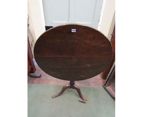 A Georgian countrymade fruitwood snap top table with vase shaped pillar and tripod base