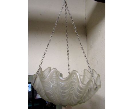 An Art Deco period hanging ceiling light in the form of a scallop shell 