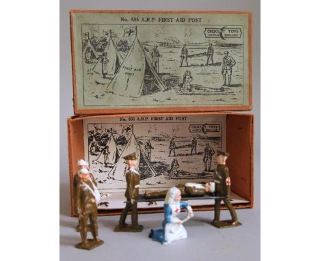 Crescent toys - First Aid Post number 695; six characters, one stretcher - (incomplete set), original box