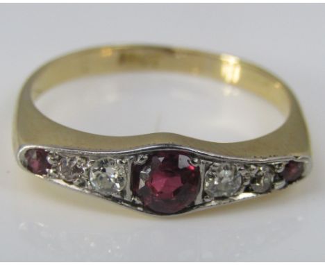 An 18ct art deco style ruby and diamond ring, size M/N, 2.8g