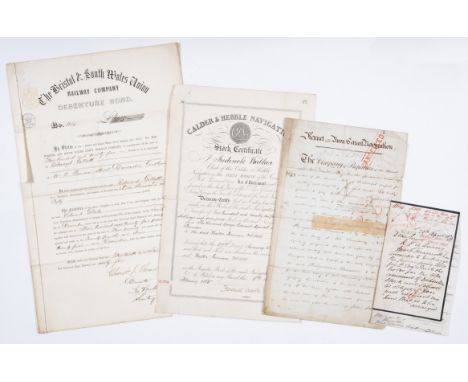 Railways.- A Portfolio of financial documents relating to British Railways and Canals, including debentures, stock certificat
