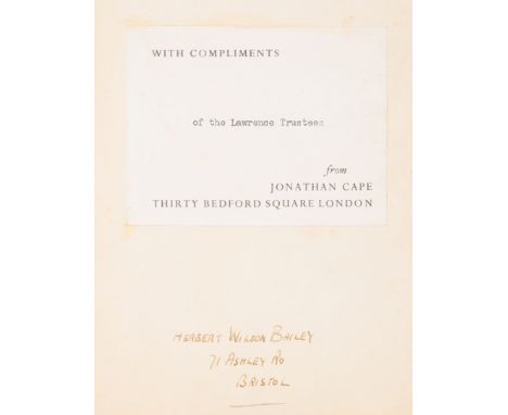 Lawrence (T.E.) The Letters..., edited by David Garnett, first edition, Herbert Wilson Bailey's copy with his ink ownership i