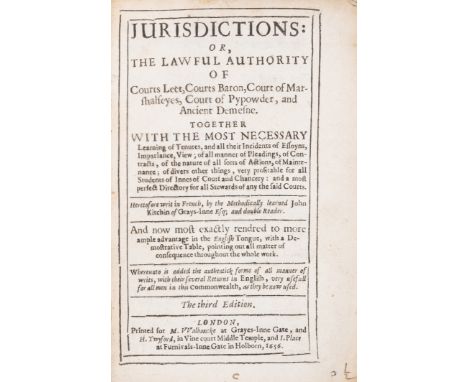 Law.- Trials.- Kitchin (John) Jurisdictions: Or, The Lawful Authority, third edition, contemporary calf, extremities rather w