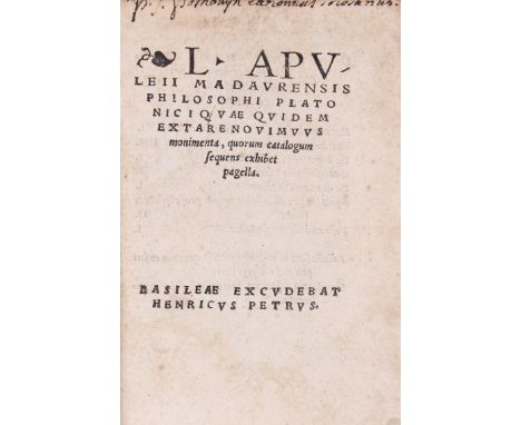 Apuleius (Lucius, Madaurensis) Philosophi platonici quae quidem extare novimvus monimenta, 2 vol., ?half-title to vol. 2, occ