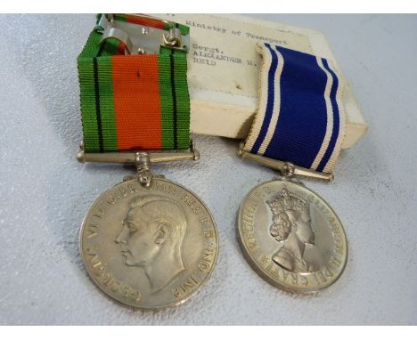 Medals: Sergt. Alexander M. Reid for Exemplary Police Service &amp; the 1939 - 1945 Defence Medal in original box with ribbon