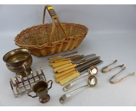 Selection of Interesting silverplated cutlery to include a set of 6 Waring and Gillow Bone handled knives, another set of six