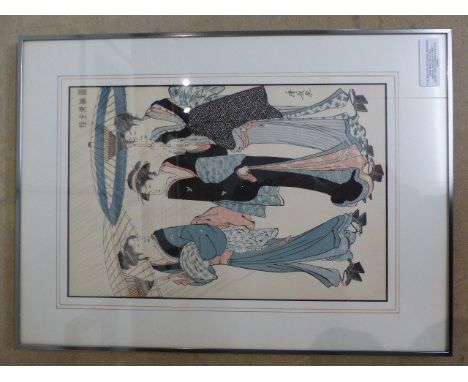 TORii Kiyonaga (1752 - 1815) Woodblock print titled ' Beauties Returning From Bath