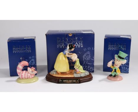 Disney Showcase Collection by Royal Doulton boxed figures, to include 'Dopey's First Kiss' SW 21, No. 1036/2000, 'Mad Hatter'