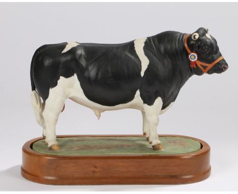 Royal Worcester limited edition model, British Friesian Bull, modelled by Doris Lindner, with plinth