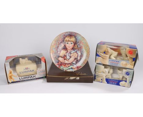 Lurpak Ceramic butter dish and egg cups, together with a Wedgwood Bone China second issue plate, 'Cherish', No. 2508/24000, w