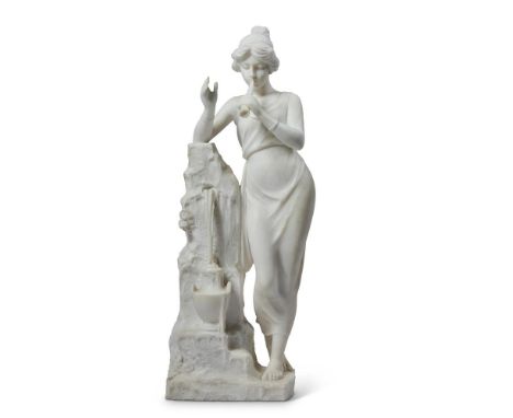 PIETRO BAZZANTI (ITALIAN 1825-1895)SCULPTED WHITE MARBLE, LATE 19TH CENTURYA carved white marble figure of a nymph playing a 