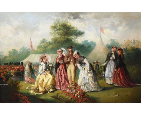JANE MARIA BOWKETT (BRITISH 1837-1891)A GARDEN PARTYOil on canvasSigned (lower right)58 x 89.5cm (22¾ x 35 in.)Provenance:Pri
